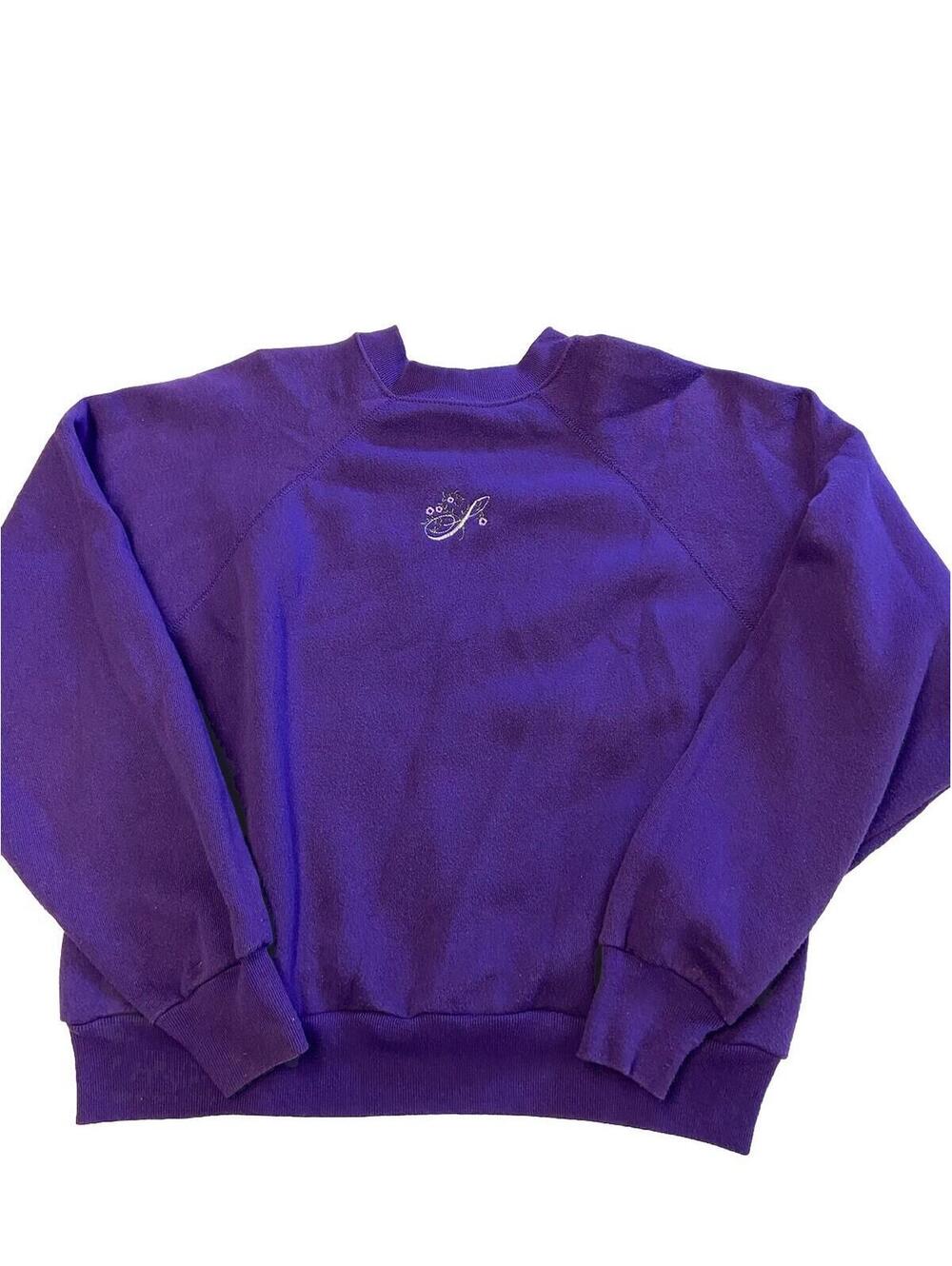 Womens TULTEX Purple Vintage USA Made Embroidered Crew Sweatshirt Sz M